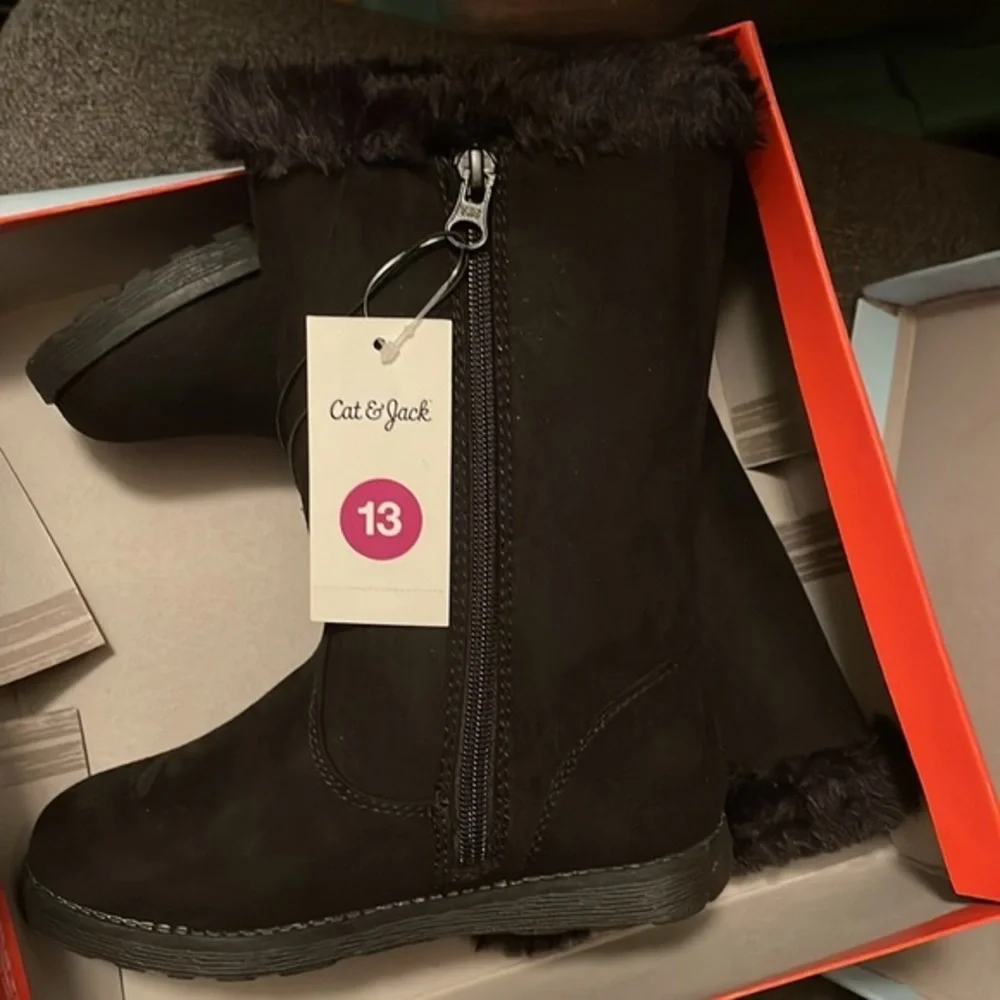 Girls' Kameryn Faux Fur‎ Shearling Boots Cat & Jack size 13